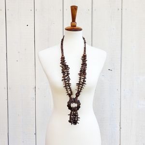 Vintage Statement Hand Made Coconut Shell Wooden Bead Boho Beach Style Necklace